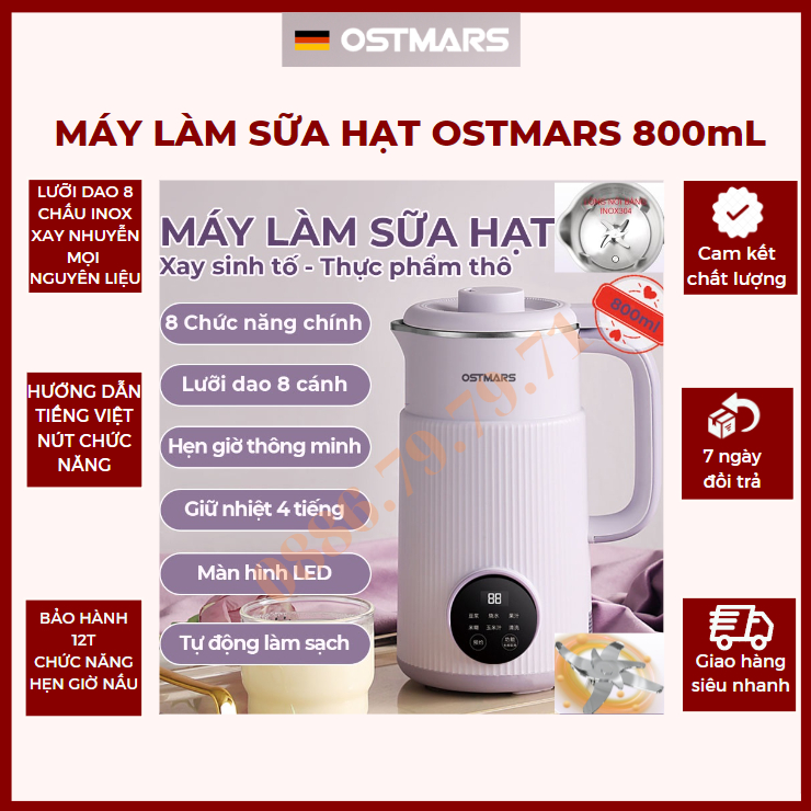Máy Làm Sữa Hạt, Máy Nấu Sữa Hạt 𝐎𝐒𝐓𝐌𝐀𝐑𝐒 Chính Hãng 800ml - 8 Chức Năng Xay Nấu Tiện Lợi - Bảo Hành 12Th