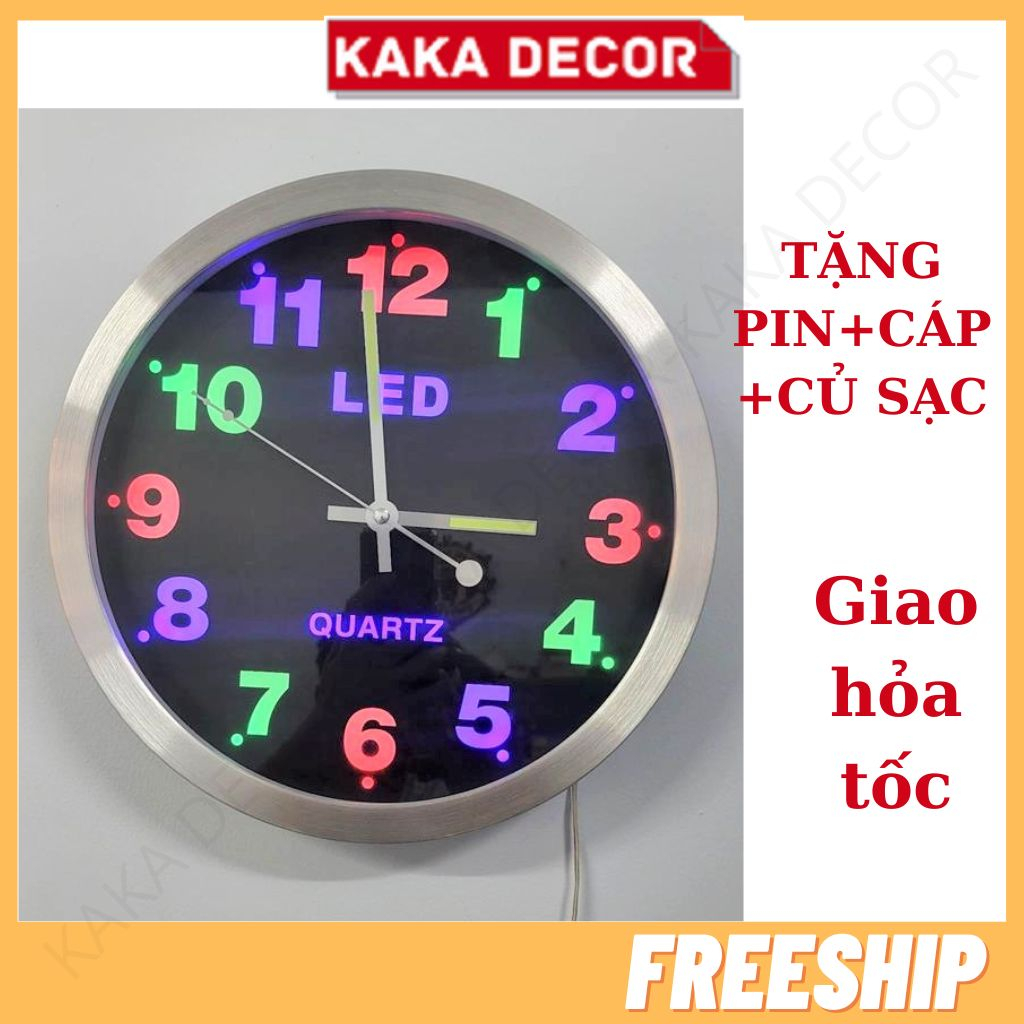 Đồng hồ led treo tường phát sáng nhiều màu sắc, đồng hồ đèn led trang trí decor phòng khách phòng ngủ