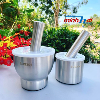 Bộ CỐI CHÀY INOX SUS 304 cao cấp, nặng tay - có nắp. Dụng cụ nhà bếp Chày giã nghiền thực phẩm tỏi tiêu ĐA NĂNG.