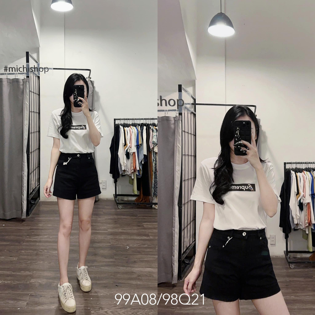 Quần short kaki tua gấu dáng ôm nhẹ màu đen - 98Q21