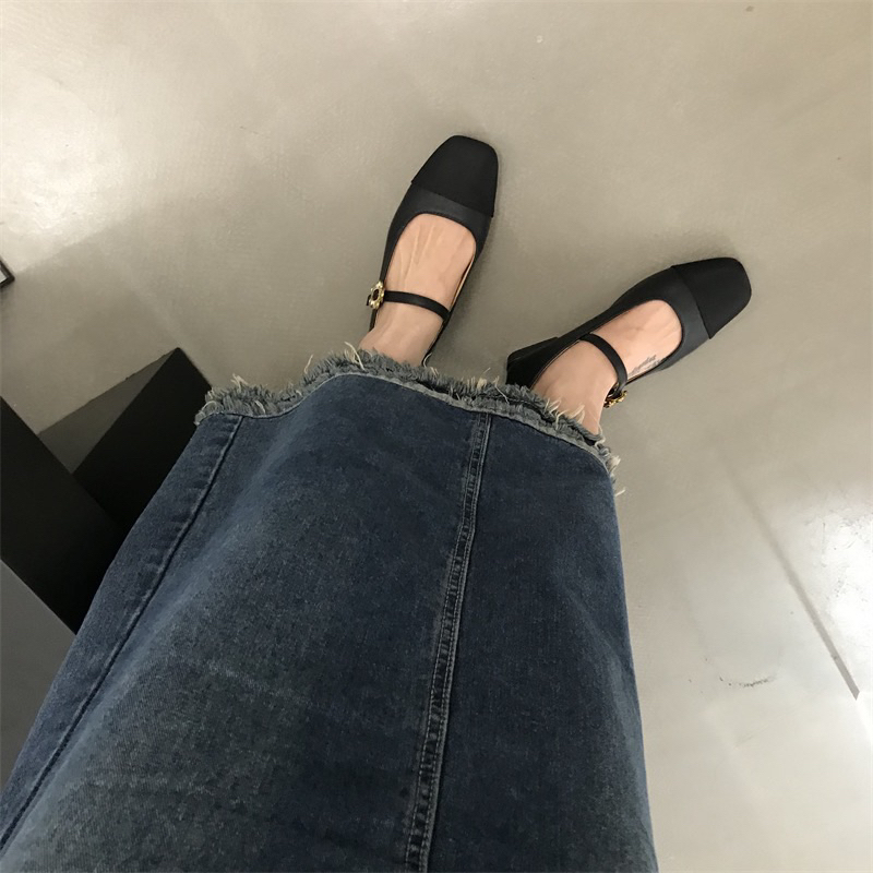 Giày Lolita búp bê mũi vuông Mary Jane có quai mảnh đế thấp phối màu tiểu thư Yannie