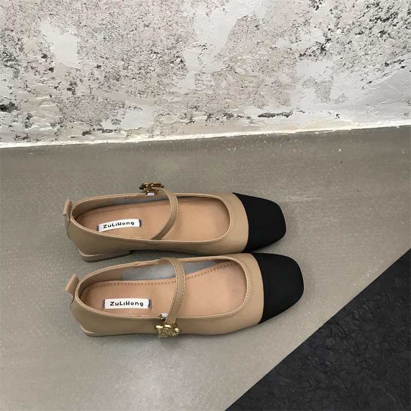 Giày Lolita búp bê mũi vuông Mary Jane có quai mảnh đế thấp phối màu tiểu thư Yannie