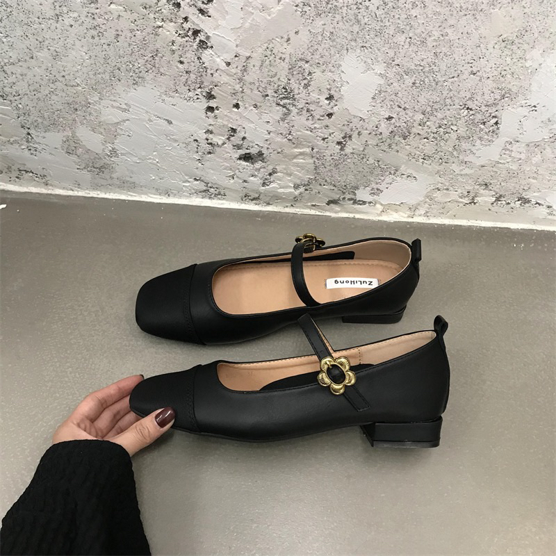 Giày Lolita búp bê mũi vuông Mary Jane có quai mảnh đế thấp phối màu tiểu thư Yannie