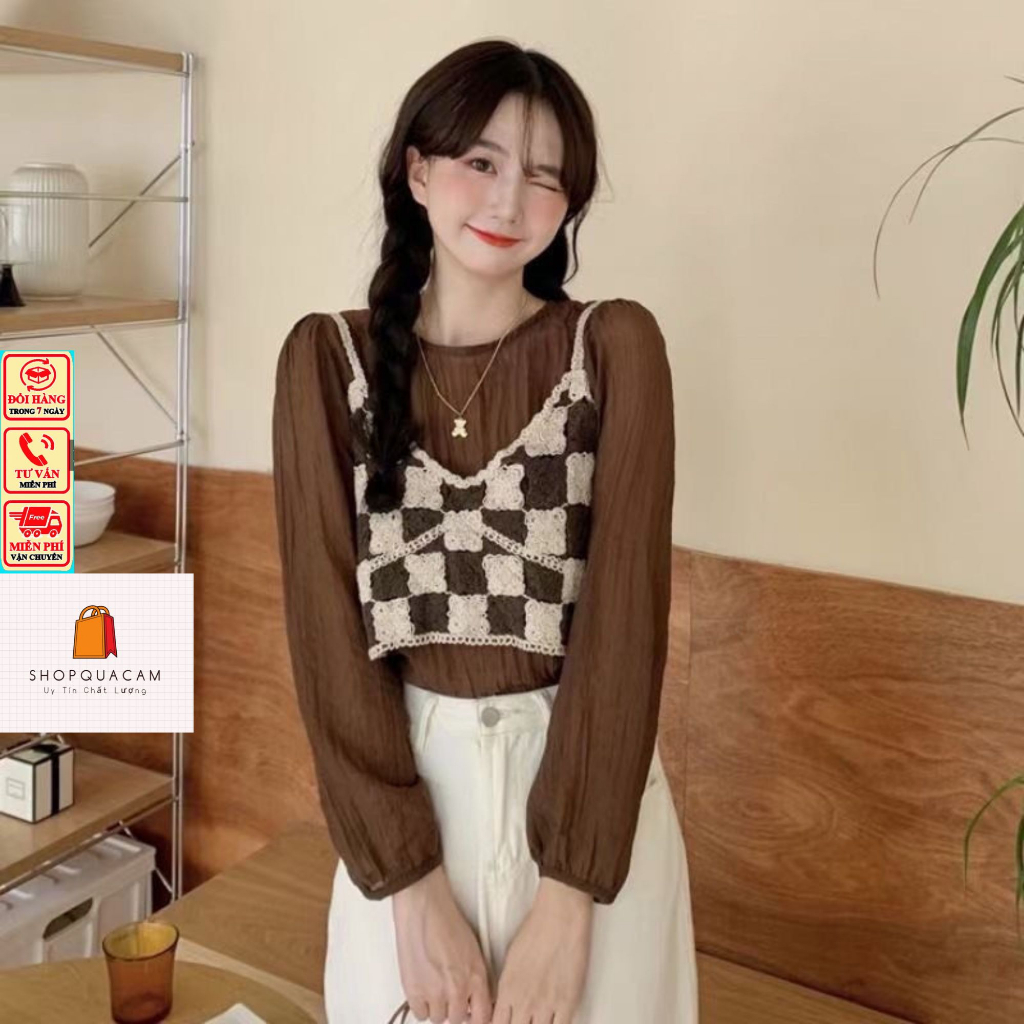 Áo Len Dáng Croptop 2 Dây Dệt kim Lỗ Bằng Tay, Dáng Tanktop Họa Tiết Ô Vuông Màu Siêu Xinh Hàng Qccc Phù Hợp Đi Biển