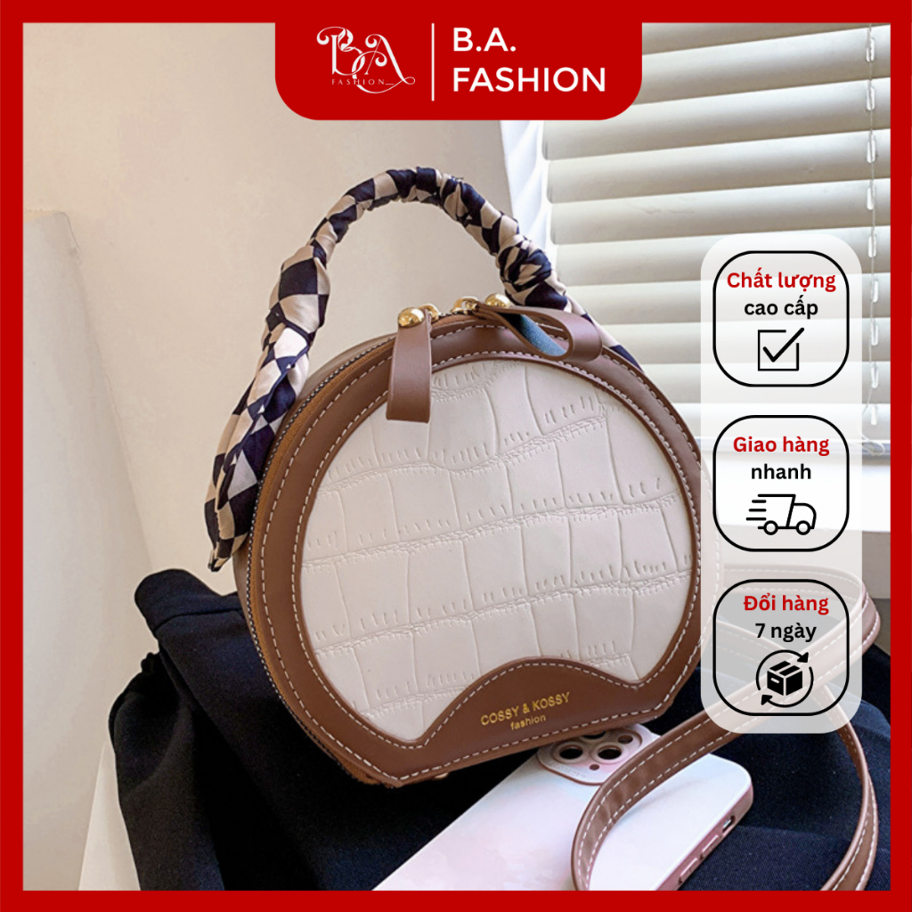 Túi xách nữ tròn đeo chéo vai phối màu vintage sang trọng, thiết kế thời trang bắt mắt BAFASHION | BA21