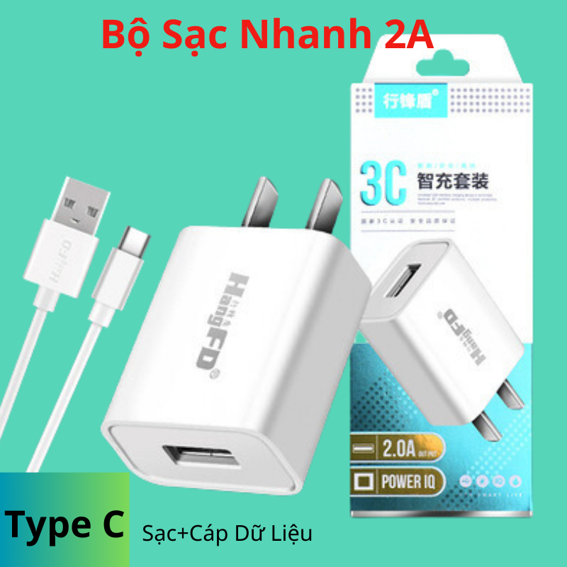 Bộ sạc nhanh 2A cho oppo, củ cáp sạc chân Type C, cốc 2A dây dài gần 1m xạc cho oppo samsung xiaomi vivo...