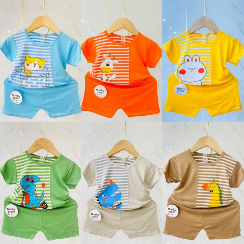 Bộ thun lạnh sọc dệt tay ngắn cho bé trai bé gái K22