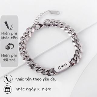 Lắc tay nam nữ Khắc Tên theo yêu cầu, Vòng tay đôi lắc ngắn Shop làm quà tặng màu bạc 925 không gỉ, couple unisex-LT04