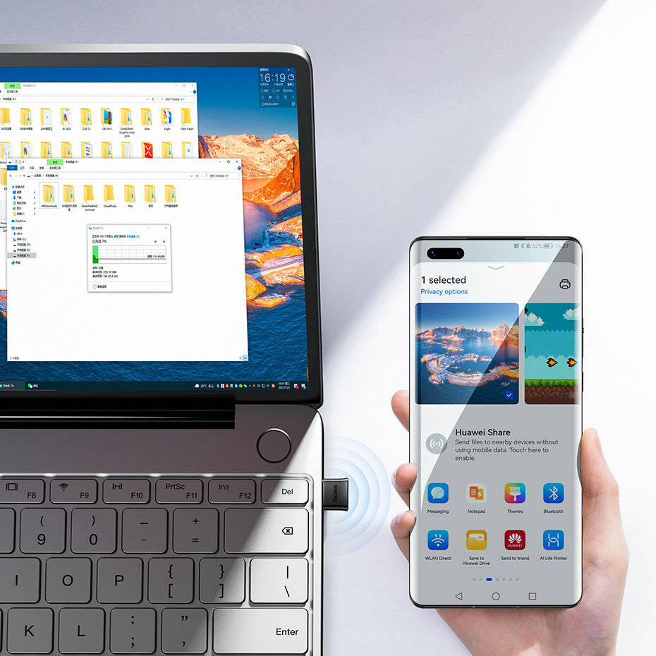 USB chuyển đổi thu phát Bluetooth 5.0 Baseus Wireless Adapter BA04  cho Laptop PC Smartphone máy tính