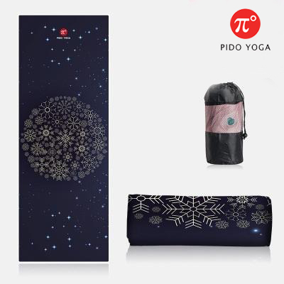 Khăn trải thảm tập Yoga, Khăn lót thảm Cao Cấp họa tiết 3D Pido - Đen hoa sao