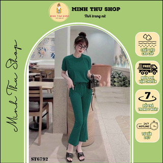 Sét bộ đồ nữ áo cổ tròn mix quần thun gân ống loe, bộ đồ ôm , quần ống rộng, sét đồ nữ dể thương cá tính