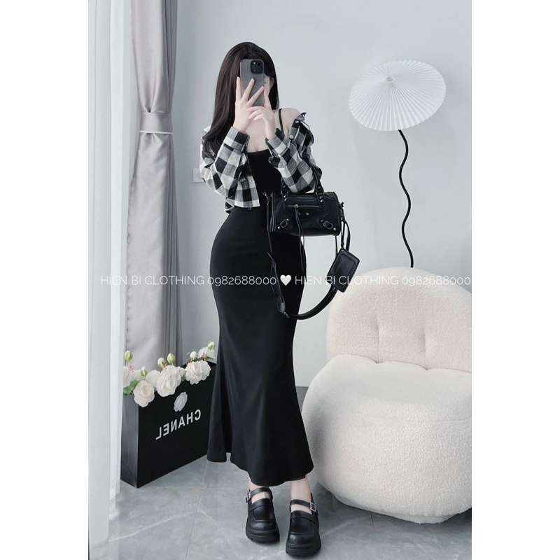 Set váy thun 2s mix sơmi caro siêu trendy