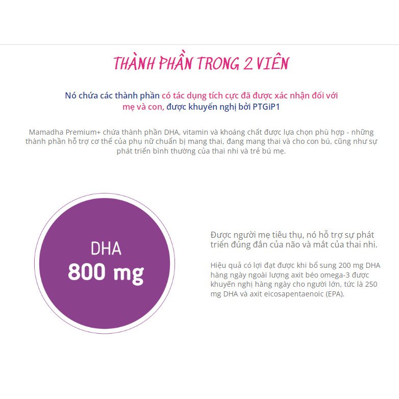 DHA cho mẹ bầu dễ hấp thu hàm lượng cao 400mg MamaDHA Premium+ 60 viên