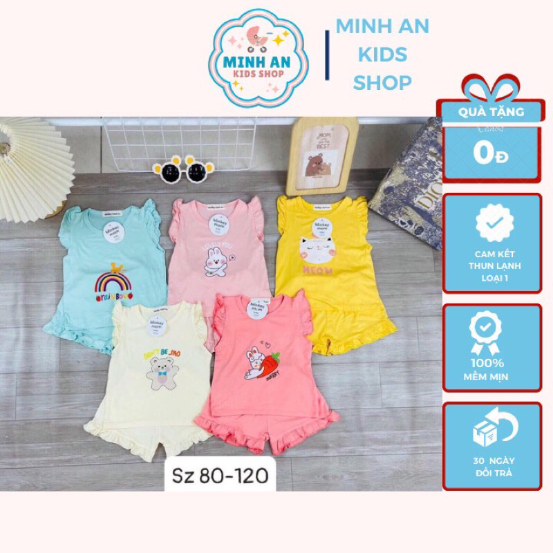☘️☘️☘️ Đồ bộ ngắn tay bèo in hình dễ thương chất thun lạnh-Set đồ cho bé gái