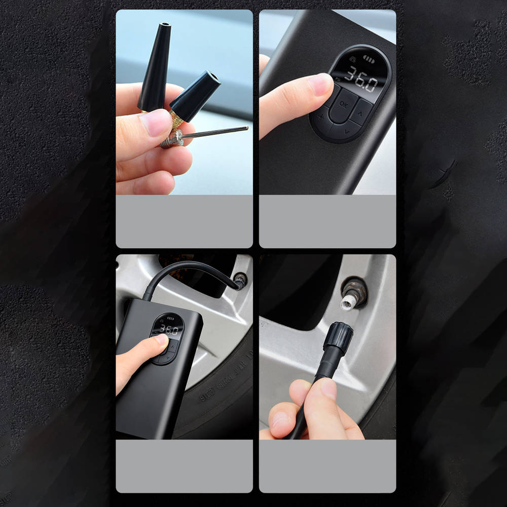 Máy bơm lốp ô tô xe máy Baseus mini dùng pin 2500mAh 54W màu đen dùng được xe máy bóng đá