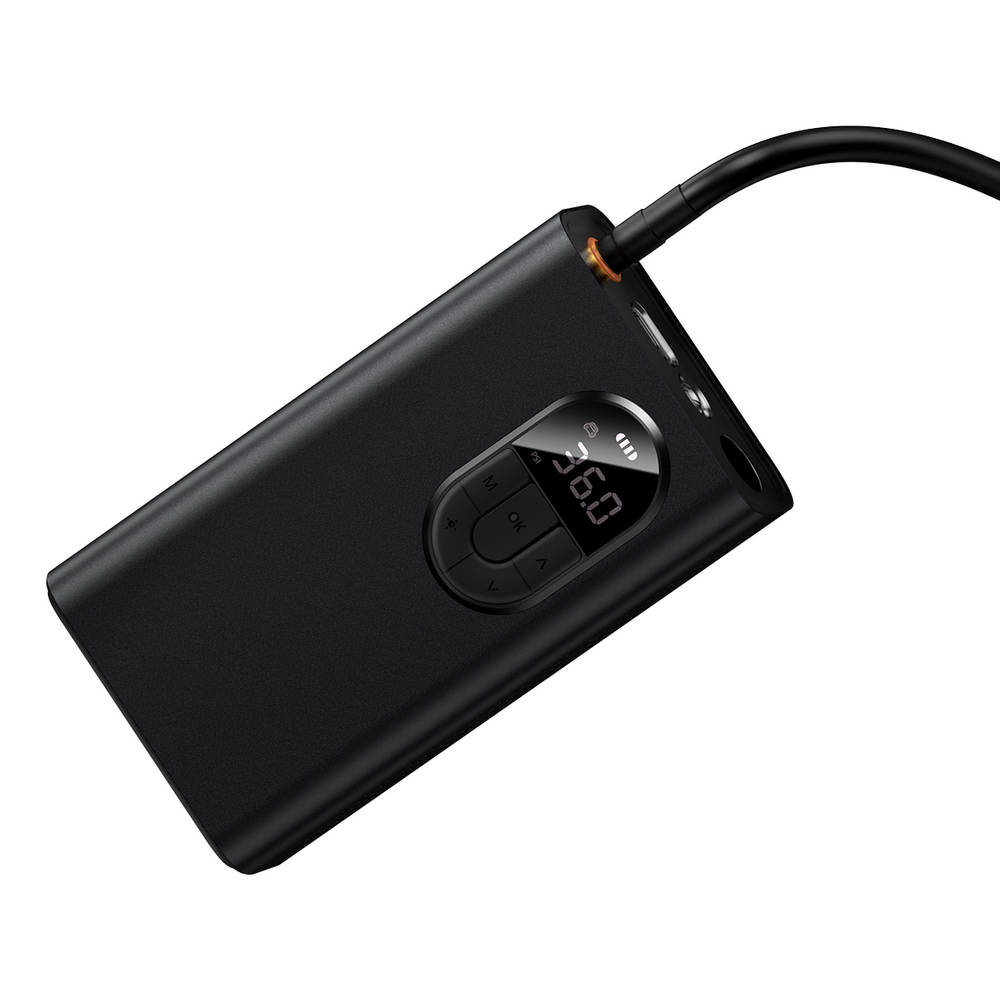 Máy bơm lốp ô tô xe máy Baseus mini dùng pin 2500mAh 54W màu đen dùng được xe máy bóng đá
