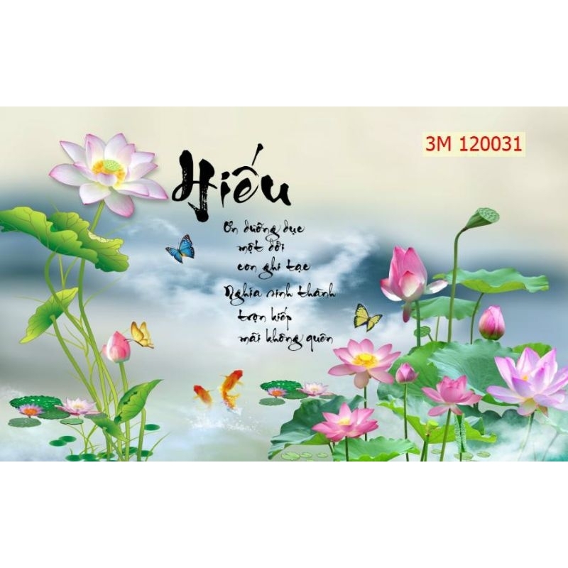 Tranh dán tường 3d hoa sen in vải lụa có in theo kt Z@ Lô:0*9*6*7*9*5*9*3*9*9