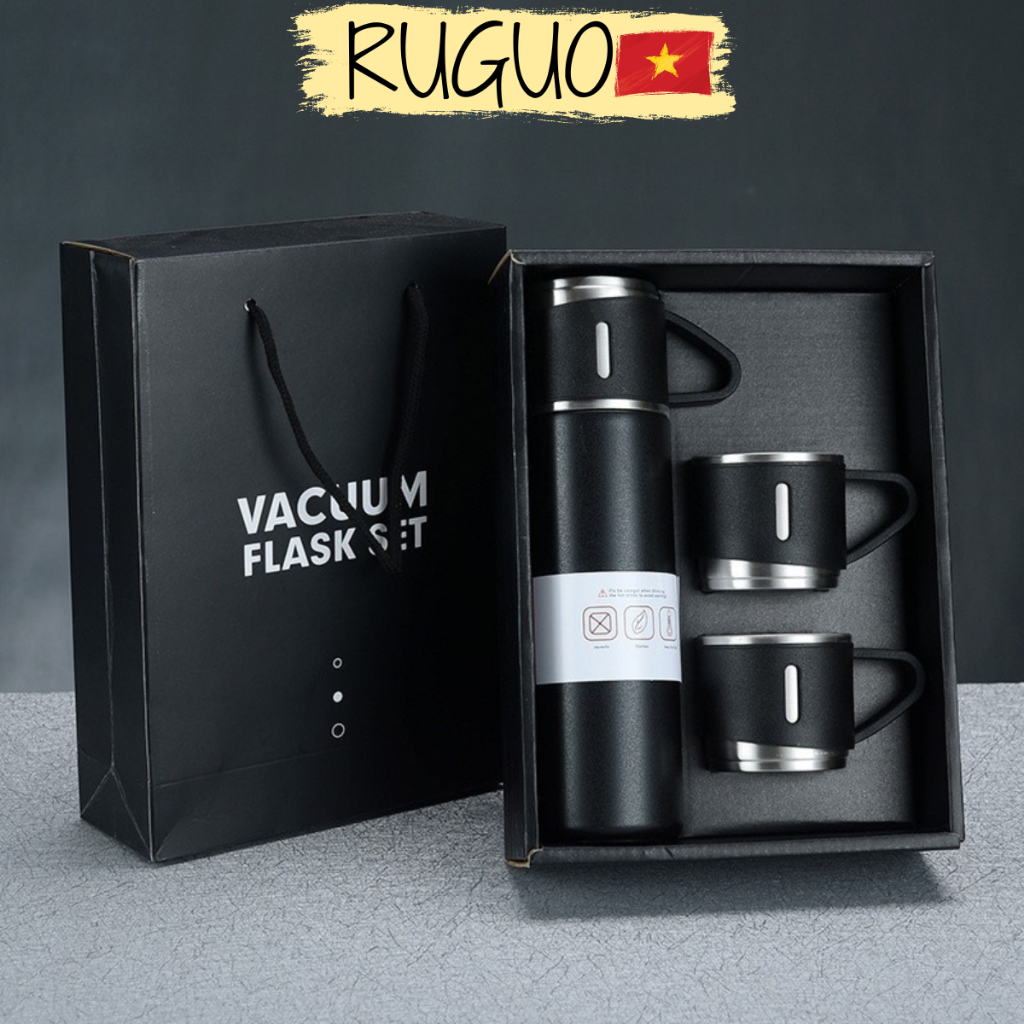 Bình Nước Inox Giữ Nhiệt Tặng Kèm Túi Và 2 Cốc Nhỏ Dung Tích Lớn 500ml