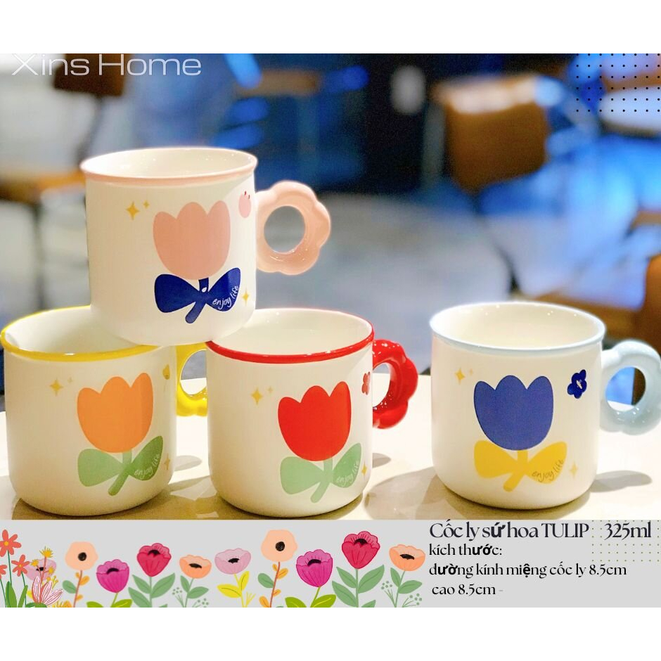 Cốc ly sứ hoa TULIP🌷🌷🌷/ 325ml cốc ly Bông hoa xin xin