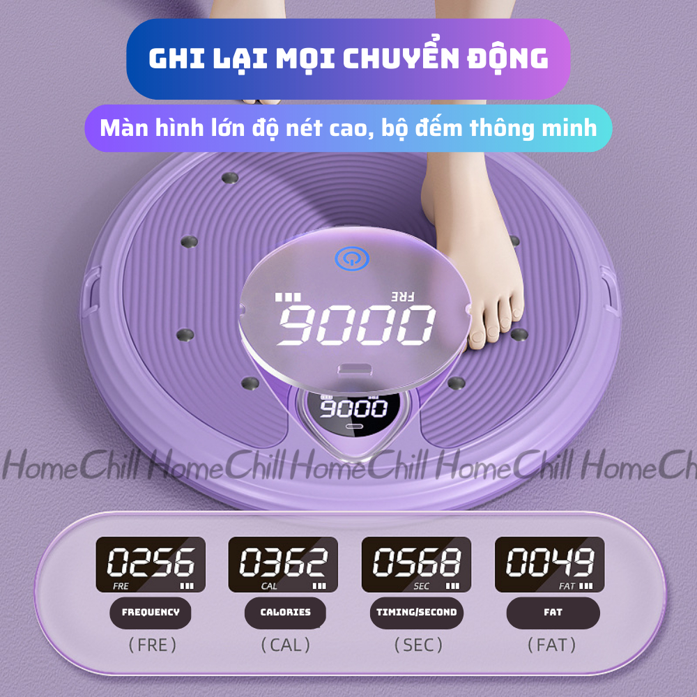 Bàn xoay eo giảm mỡ bụng, Đĩa xoay eo tập bụng xoay 360 độ có đồng hồ thông minh kèm dây kháng lực, bàn xoay ep cao cấp
