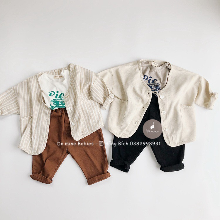 ( Ảnh thật ) Áo khoác cardigan Kaki đũi Hàn Quốc cho bé trai bé gái 8-15kg