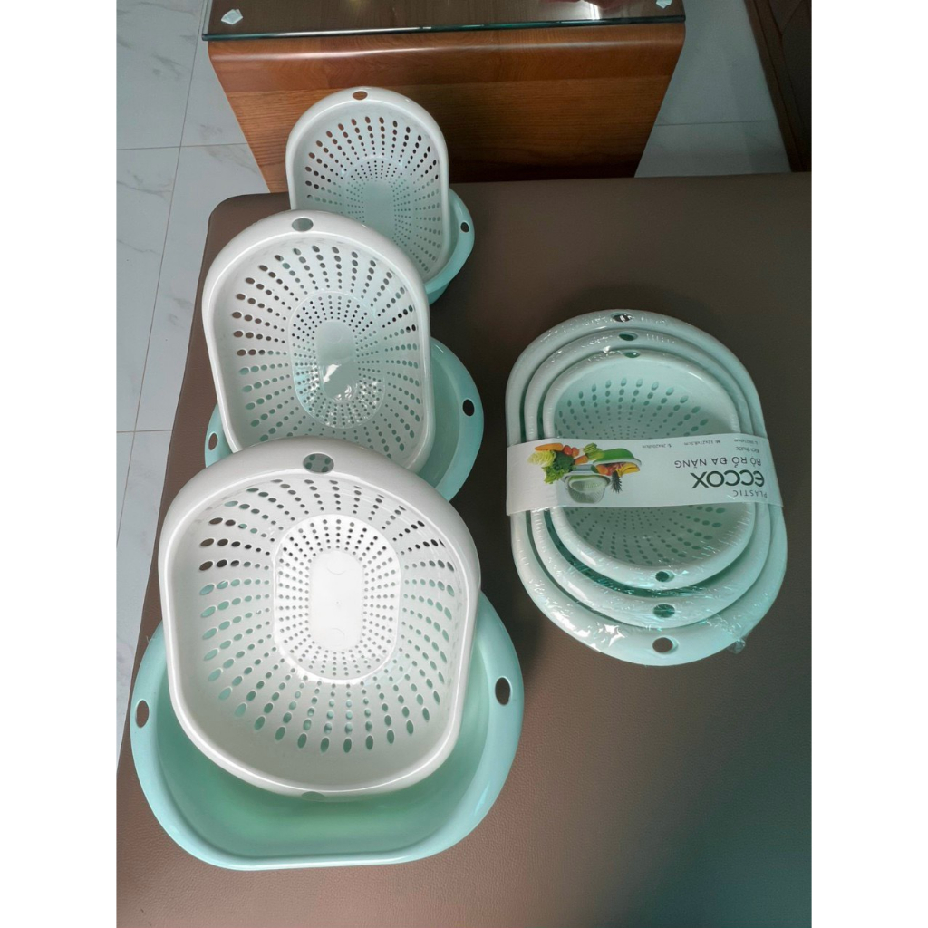 Combo 6 Món Rổ Nhựa Ráo Nước , Rổ Rửa Rau Củ Hai Lớp Cao Cấp