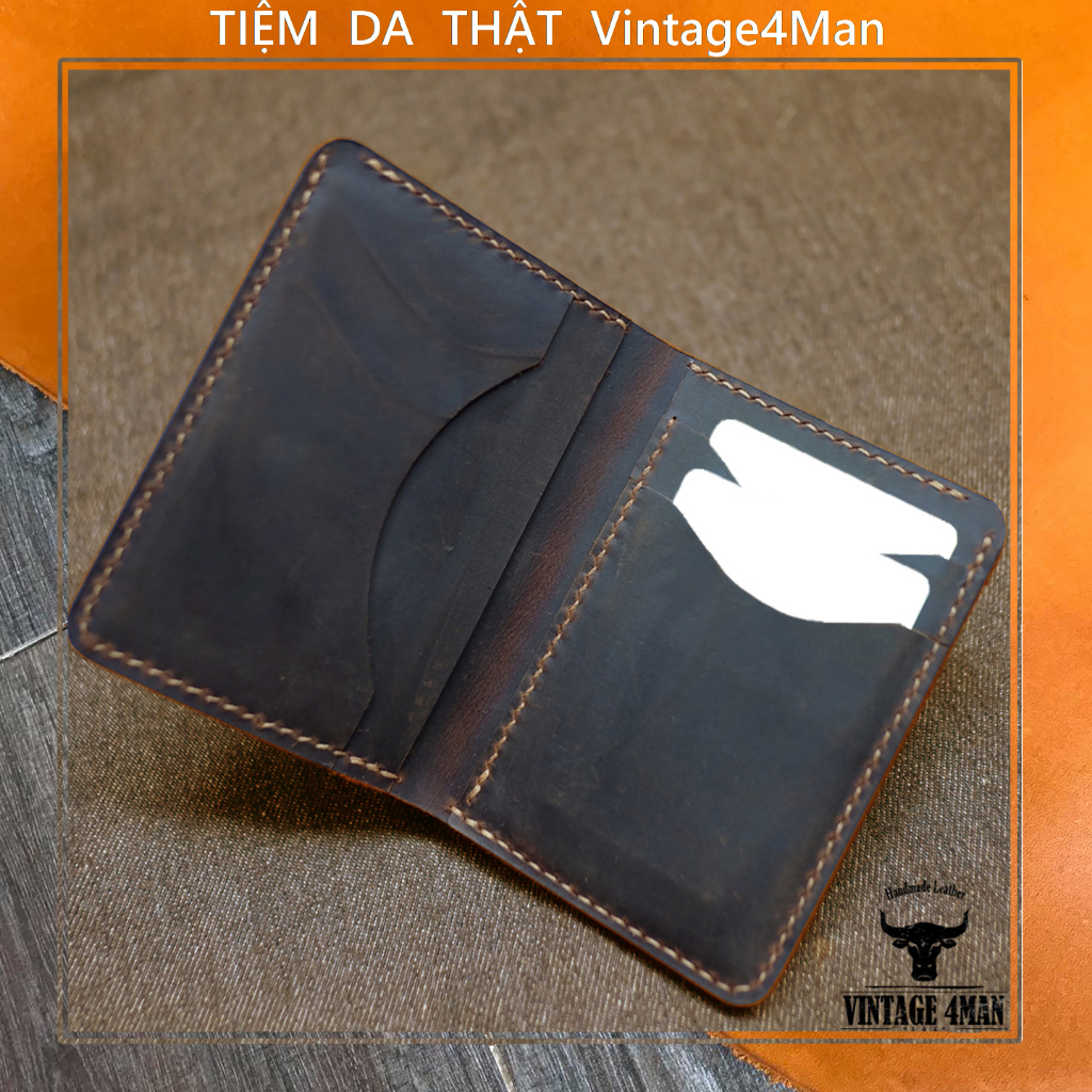 Ví Da Bò Sáp Ngựa Điên Vintage Handmade / Bóp da thật handmade BV1
