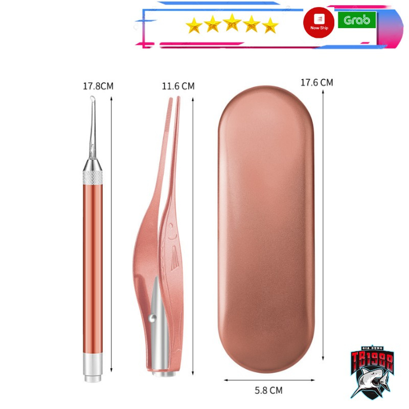 Bộ lấy ráy tai có đèn cho bé và người lớn, dụng cụ vệ sinh tai cao cấp cho gia đình