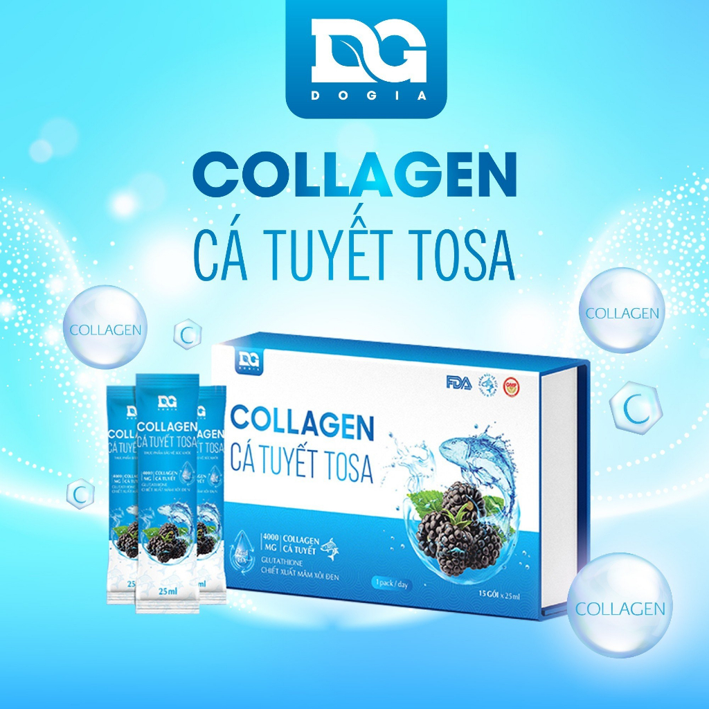 Collagen cá tuyết tosa làm đẹp da giúp da trắng sáng mịn màng chống lão hóa hộp 15 gói x 25ml
