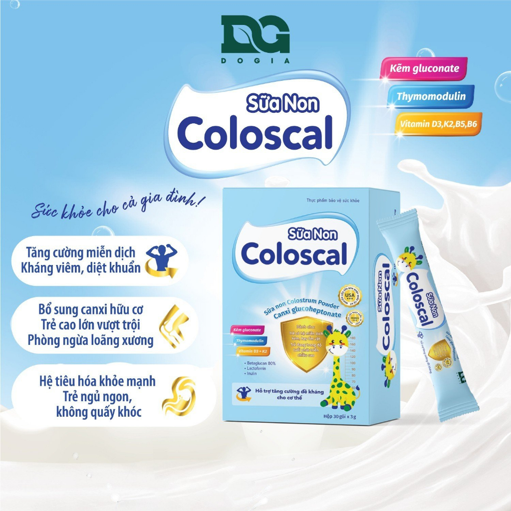 Sữa non Coloscal hỗ trợ tăng chiều cao đề kháng tốt giúp chắc khỏe xương cho bé hộp 30 gói x 3g