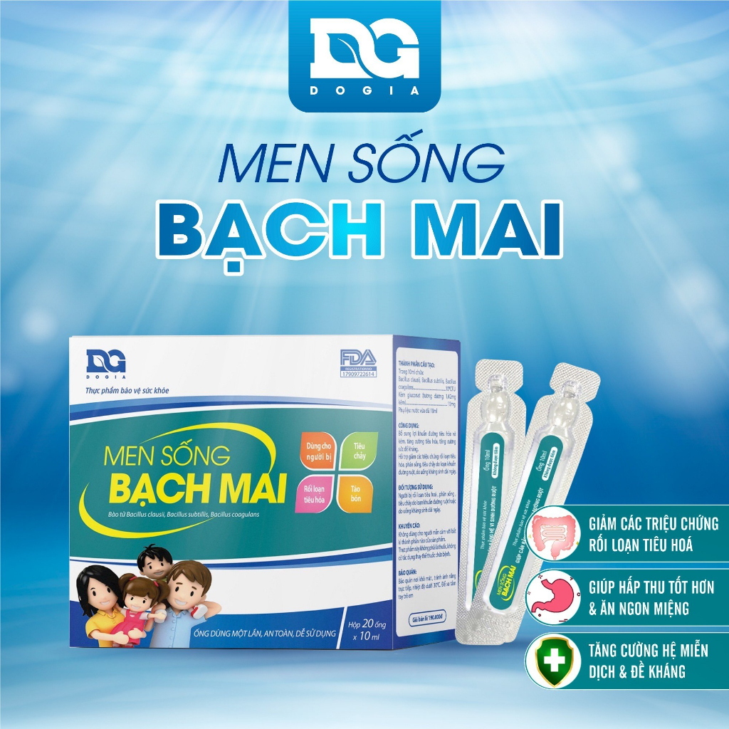 Men sống dạng ống nước Bạch Mai Đỗ Gia men vi sinh cho bé ăn ngon tăng cường hệ miễn dịch hộp 20 ống x 10ml chính hãng