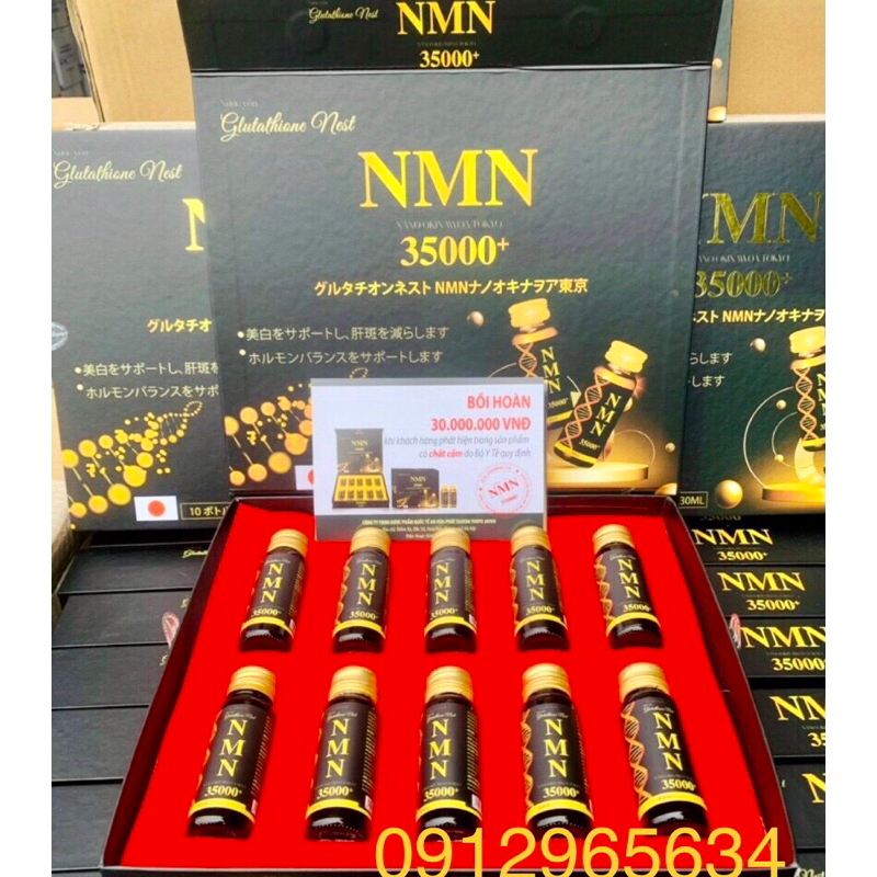 Nước Uống Glutathione Nest NMN 35000+ Giúp Trắng Da Ngừa Thâm Nám, Trẻ Hóa Da Hộp chống oxy hóa chính hãng 10 lọ