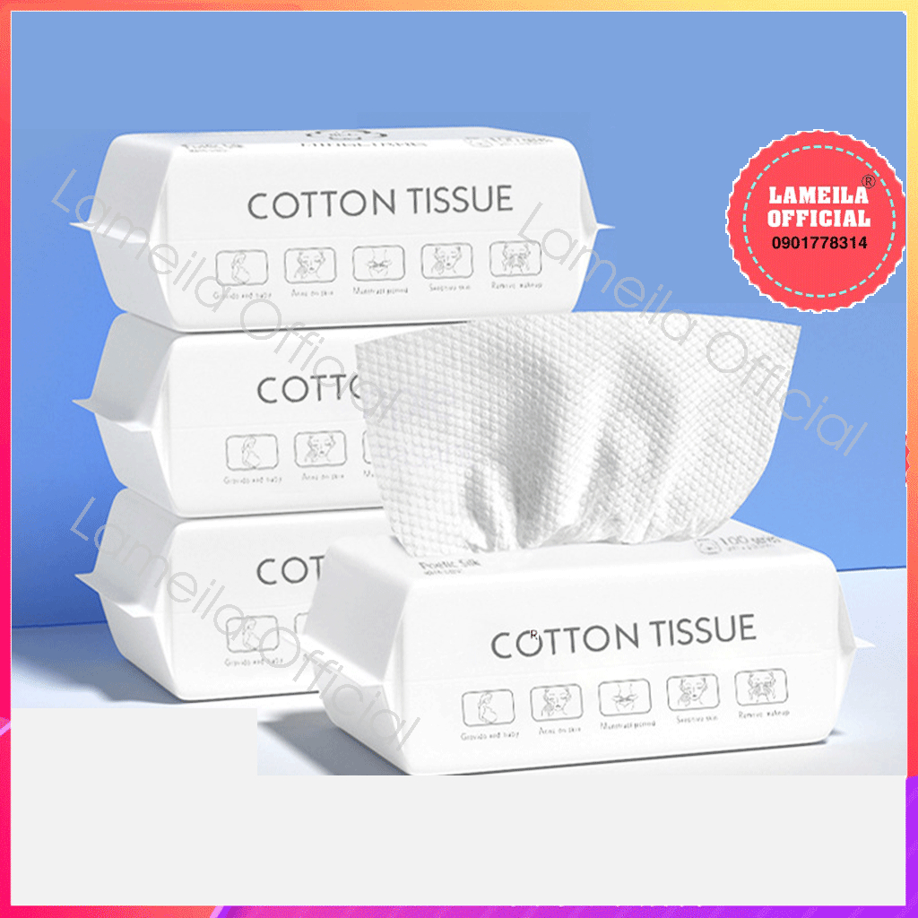 Khăn lau mặt khô đa năng 100% cotton dùng 1 lần Cotton Tissue dạng rút P0484