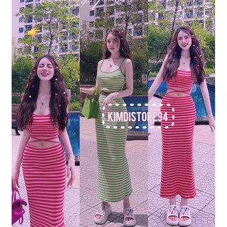 Set Đầm sọc kẻ hotgirl thời trang xinh xắn
