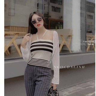 Sét áo len quây + áo khoác lưới 2 màu