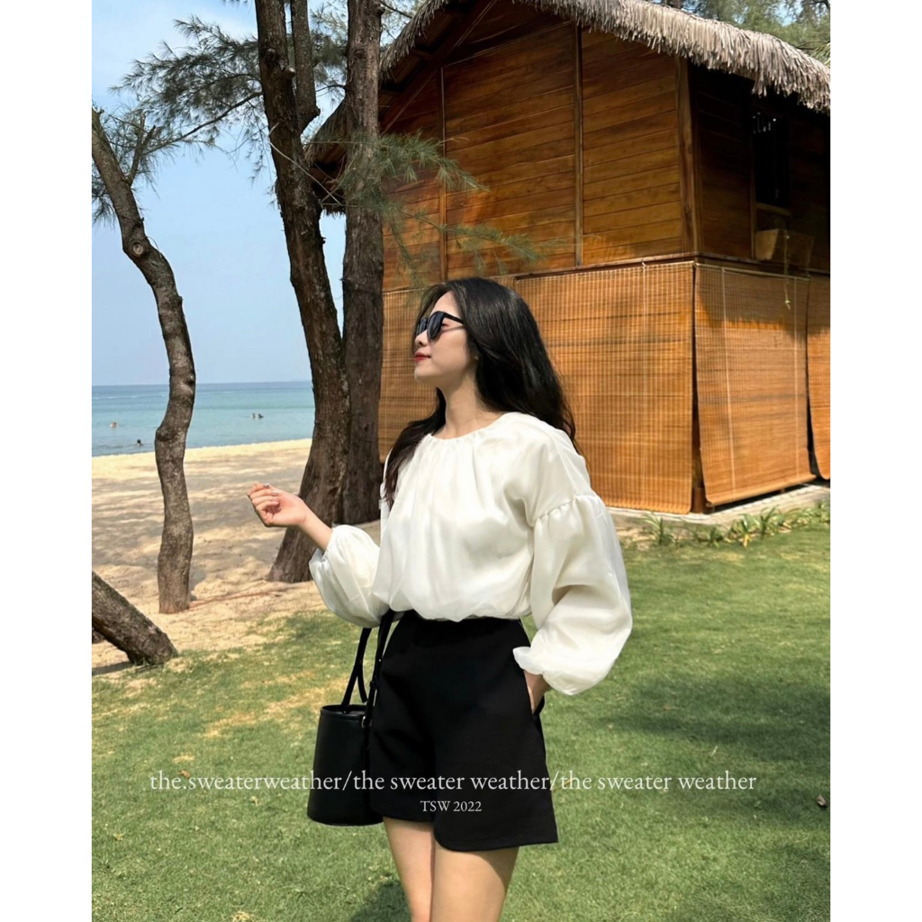 Áo croptop voan tơ tay bồng 2 lớp Hàn Quốc 2023 Dorita Boutique