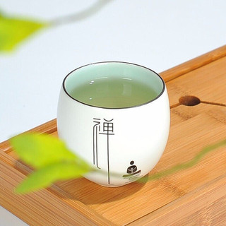 Chén sứ cảnh đức men ngọc thấu quang vẽ tay chữ thiền