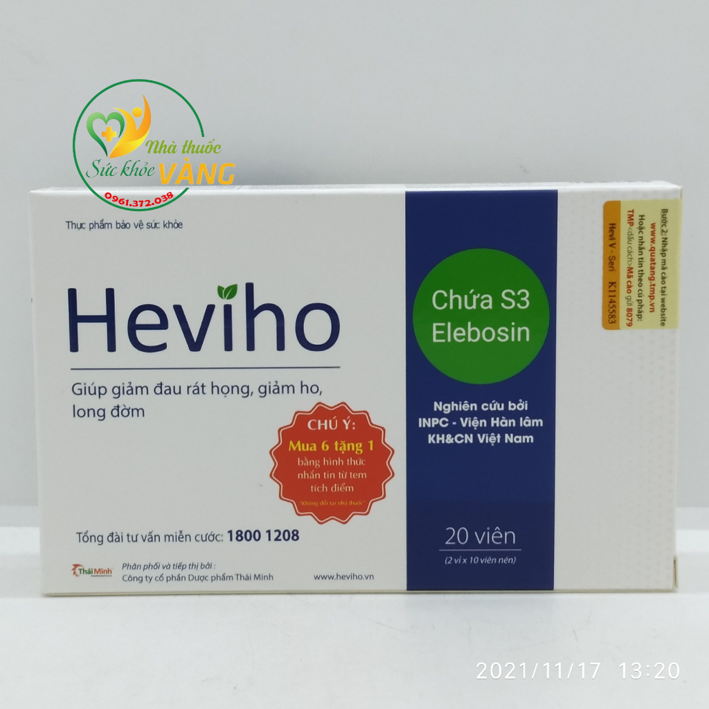 Viên uống Heviho – Hỗ trợ giảm đau rát họng, giảm ho, long đờm