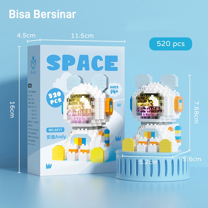 Le_go Nano 3D Phi Hành Gia Mèo Và Thỏ Có Đèn Led Phát Sáng - Mô Hình Lắp Ráp Vũ Trụ