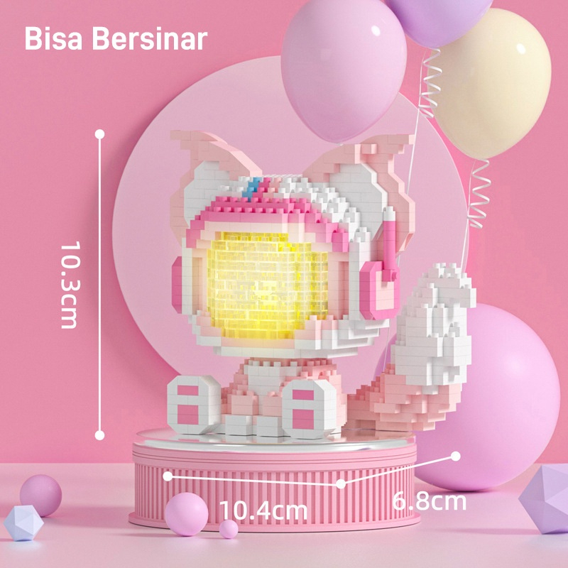 Le_go Nano 3D Phi Hành Gia Mèo Và Thỏ Có Đèn Led Phát Sáng - Mô Hình Lắp Ráp Vũ Trụ