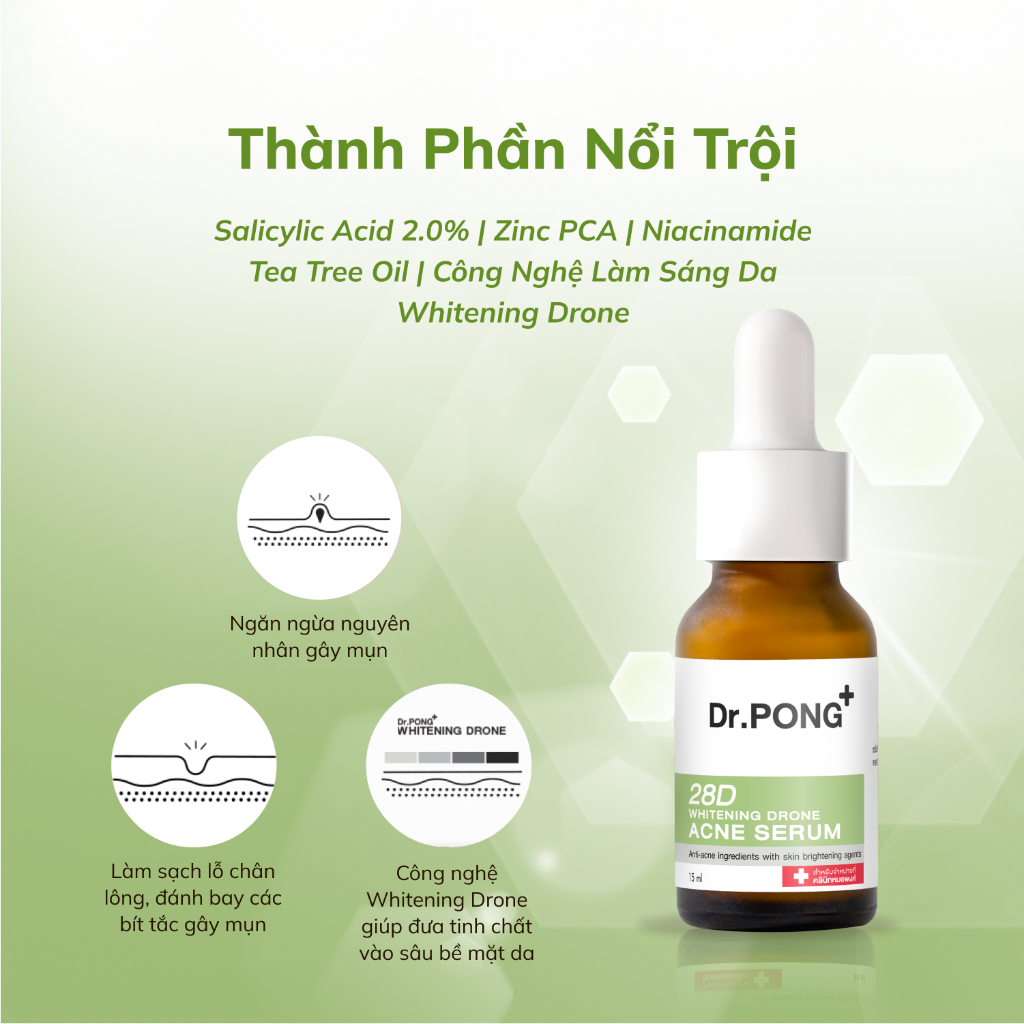 Serum giảm mụn, ngừa thâm mụn Dr.PONG 28D Whitening Drone Acne 15ml