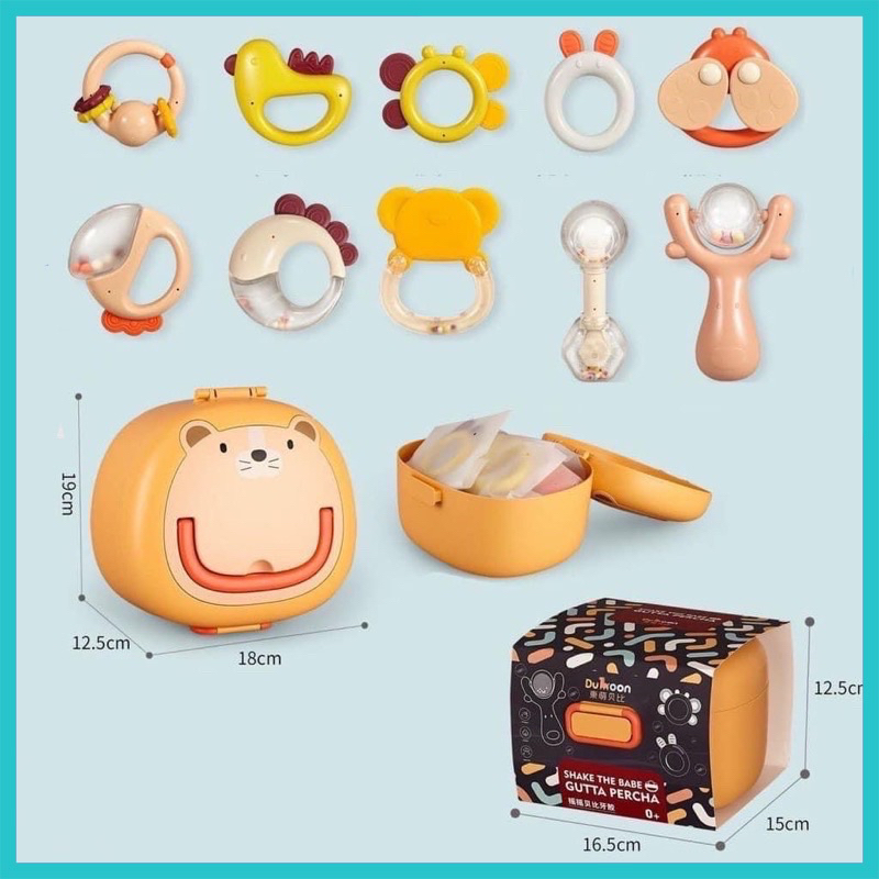 Bộ 10 món Đồ Gặm Nướu kiêm xúc sắc UMOON - Bộ lục lạc UMOO đèn nhạc