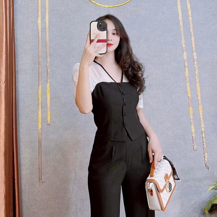 Set Đồ Nữ ,Set nguyên bộ áo sơ mi quần dài ống suông xinh xắn S567