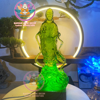 Tượng Mẹ Quan Âm cao 23 cm màu xanh trong