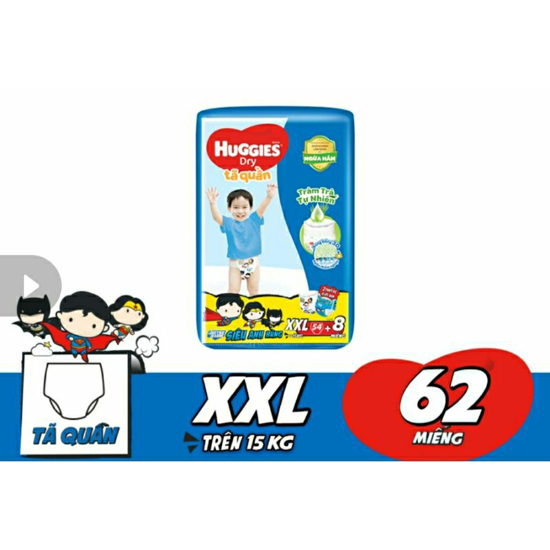 Tã quần Huggies Size XXL 54 miếng tặng thêm 8 miếng cùng size