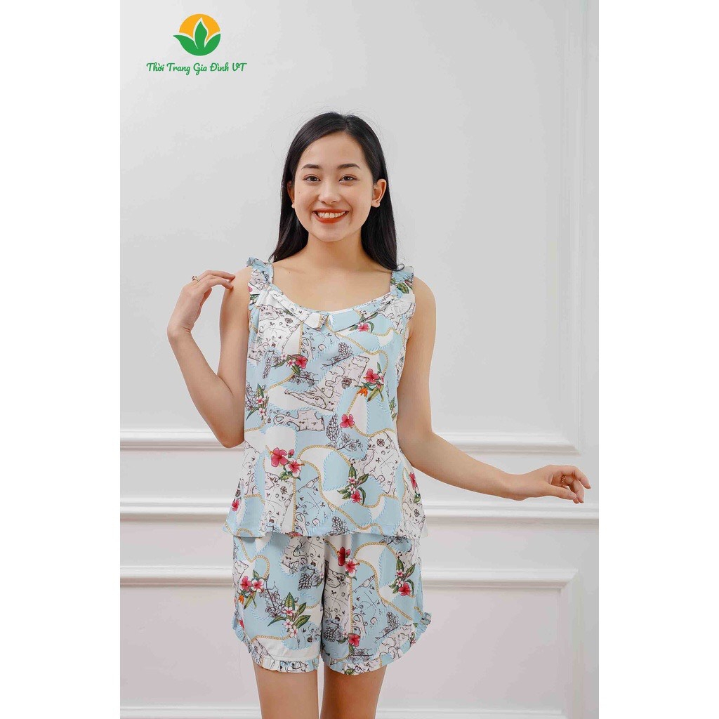 Bộ lanh mặc nhà nữ mùa hè thời trang VT quần đùi áo hai dây nữ B01.2204
