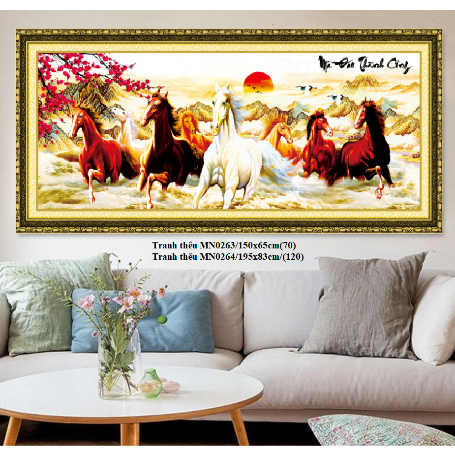TRANH THÊU KÍN MÃ ĐÁO THÀNH CÔNG-BÁT MÃ-NGỰA MN0101  MN0102 ,mn0263 , mn0264