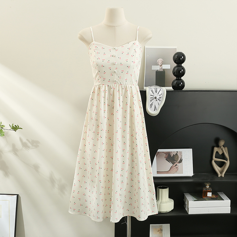 Váy Hai Dây Hoa Nhí Chun Lưng Hình Quả Cherry V72 Hàng Quảng Châu