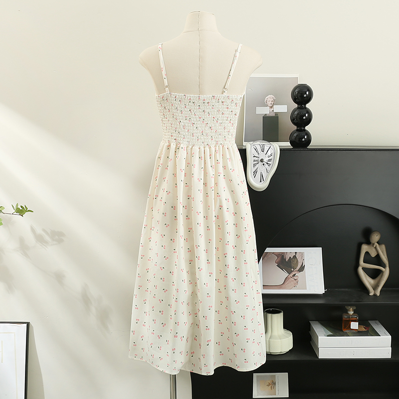 Váy Hai Dây Hoa Nhí Chun Lưng Hình Quả Cherry V72 Hàng Quảng Châu