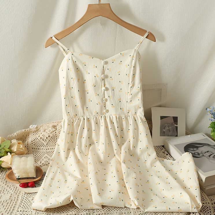 Váy Hai Dây Hoa Nhí Chun Lưng Hình Quả Cherry V72 Hàng Quảng Châu